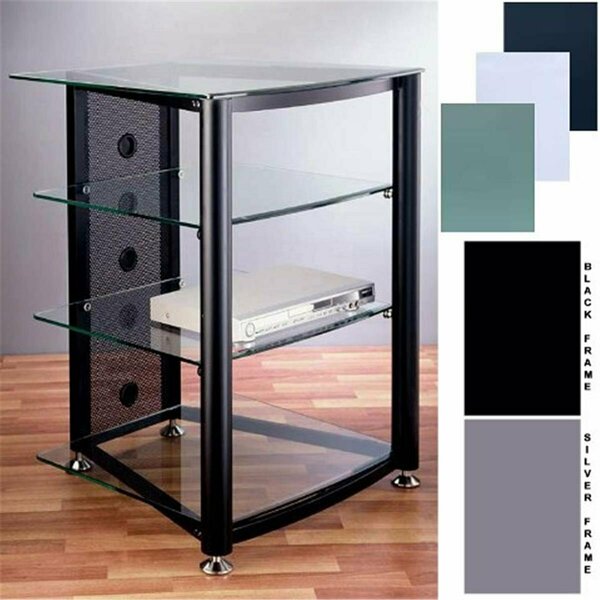 Spark 4 Silver Poles 4 Tinted Black Glass Shelves AV Stand SP4149778